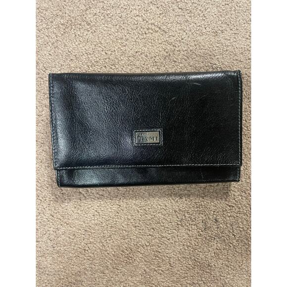 Francesco MAMI black leather wallet silver many pockets snap closure - Picture 1 of 9